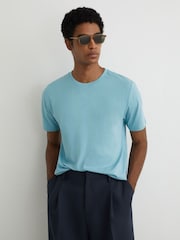 Reiss Sea Blue Bless Cotton Crew-Neck Tailored-Fit T-Shirt - Image 1 of 6