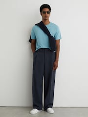 Reiss Sea Blue Bless Cotton Crew-Neck Tailored-Fit T-Shirt - Image 3 of 6