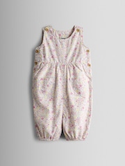 JoJo Maman Bébé Pink Bunny Appliqué Pocket Ditsy Floral Dungaree - Image 1 of 3