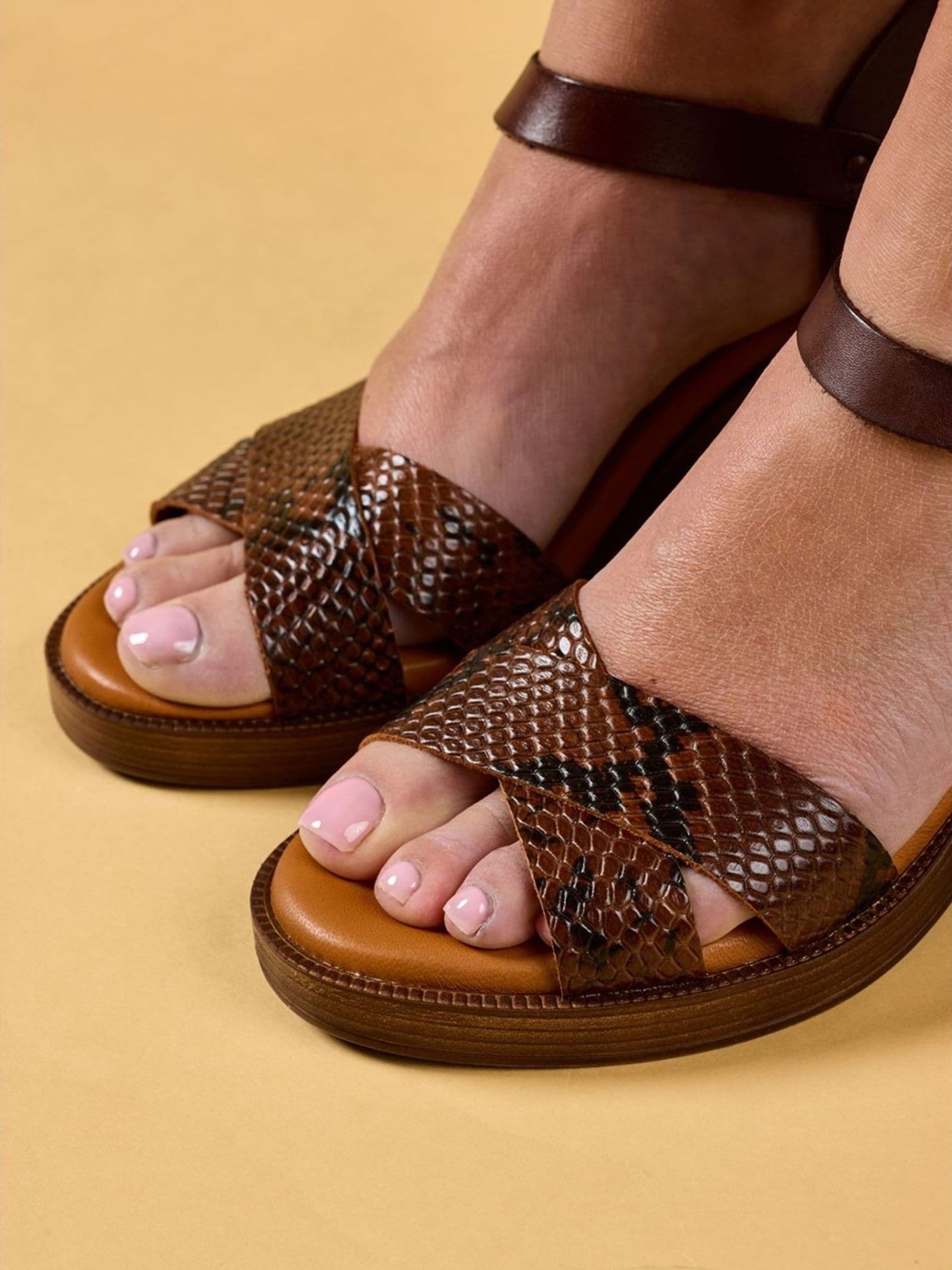 Hush Puppies Women's Chocolate Snake Print Georgia Leather Heeled Sandal
