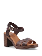 Hush Puppies Chocolate Snake Print Georgia Leather Heeled Sandal - Image 5 of 6