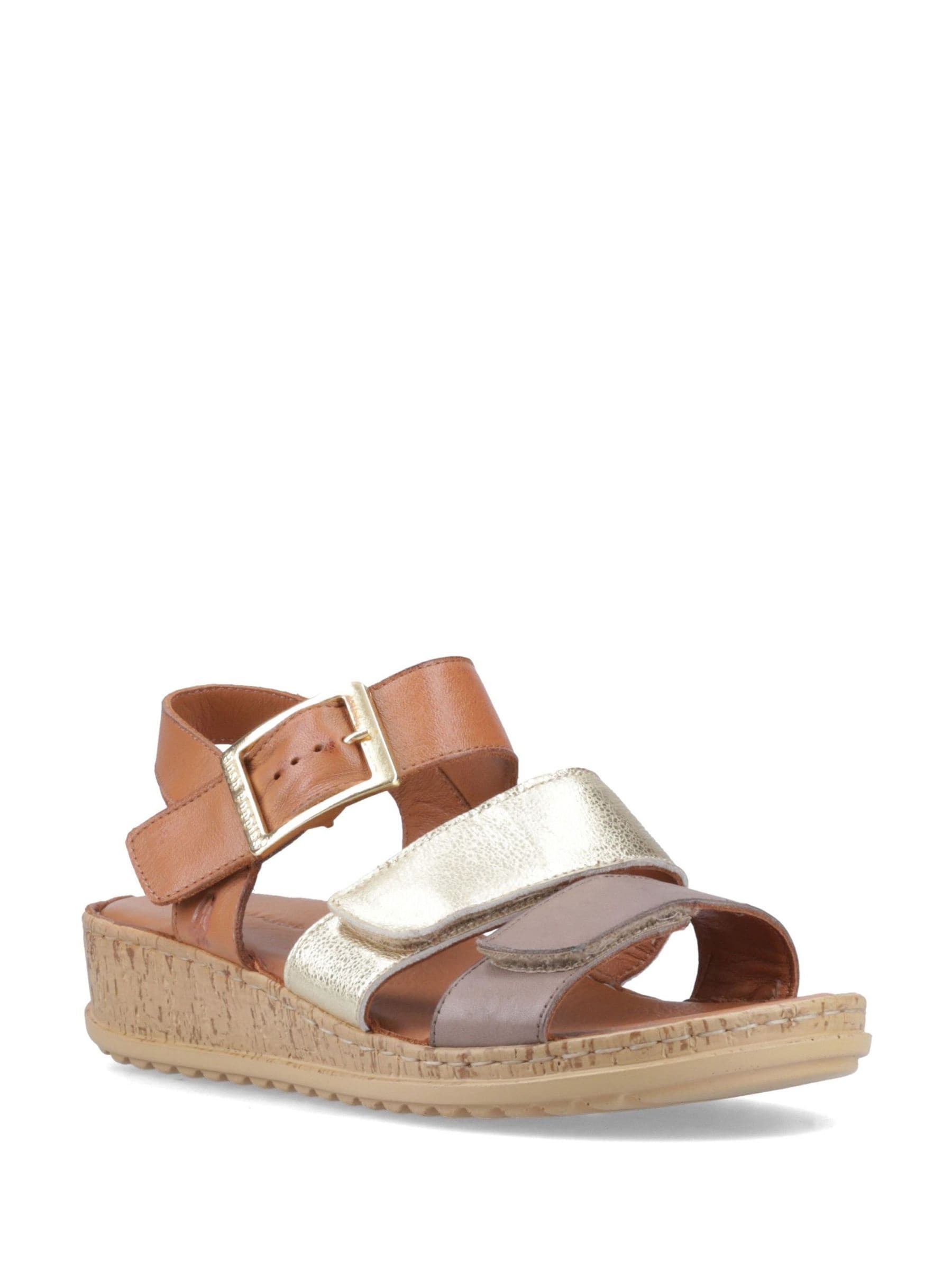 Hush Puppies Women's Gold Eliana Leather Touch Fastening Sandal