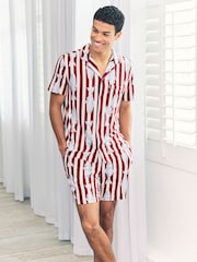 Chelsea Peers Red Gone Fishing Stripe Print Short Pyjamas Set - Image 1 of 6