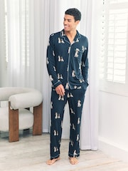 Chelsea Peers Blue Terrier Dog Stripe Print Long Pyjamas Set - Image 2 of 6