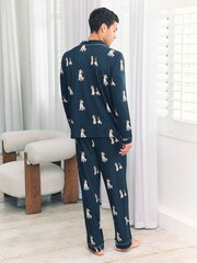 Chelsea Peers Blue Terrier Dog Stripe Print Long Pyjamas Set - Image 3 of 6