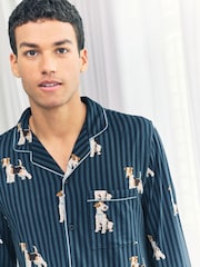 Chelsea Peers Blue Terrier Dog Stripe Print Long Pyjamas Set - Image 4 of 6
