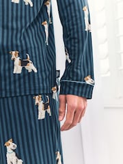 Chelsea Peers Blue Terrier Dog Stripe Print Long Pyjamas Set - Image 5 of 6