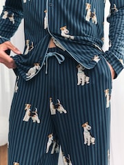 Chelsea Peers Blue Terrier Dog Stripe Print Long Pyjamas Set - Image 6 of 6