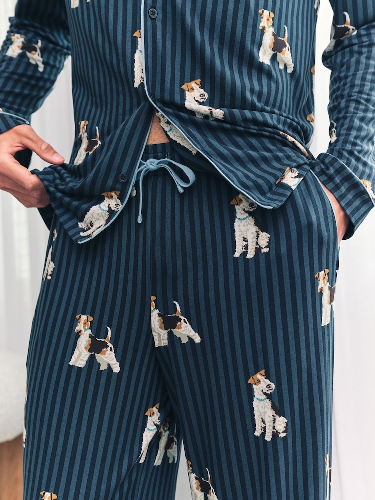 Chelsea Peers Blue Terrier Dog Stripe Print Long Pyjamas Set - Image 6 of 6