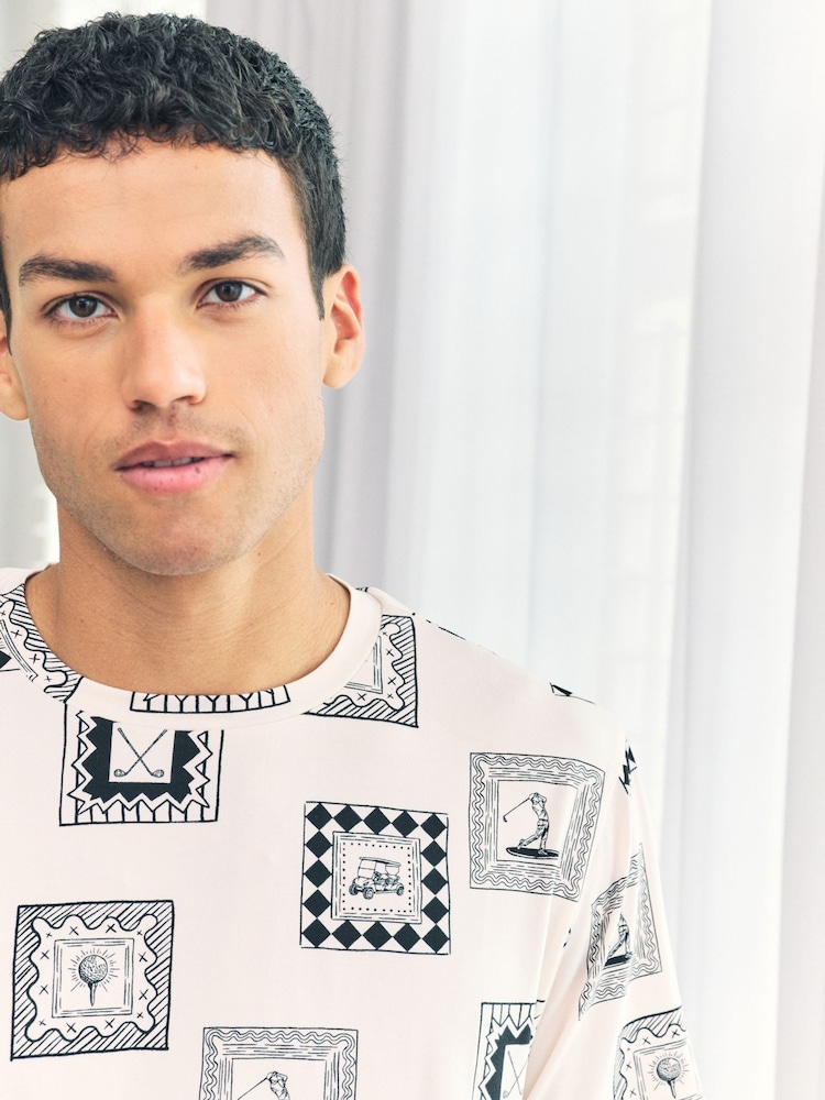Chelsea Peers White Fairway Frames Print Short Pyjamas Set - Image 6 of 6 Chelsea Peers White Fairway Frames Print Short Pyjamas Set - Image 6 of 6