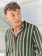 Chelsea Peers Green Stripe Button Up Long Pyjamas Set - Image 5 of 7