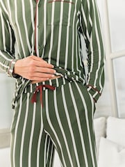 Chelsea Peers Green Stripe Button Up Long Pyjamas Set - Image 6 of 7