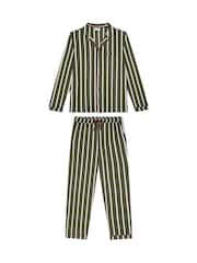 Chelsea Peers Green Stripe Button Up Long Pyjamas Set - Image 7 of 7