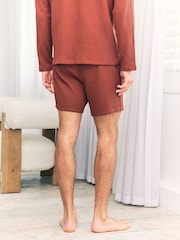 Chelsea Peers Orange Waffle Lounge Shorts - Rust - Image 2 of 4