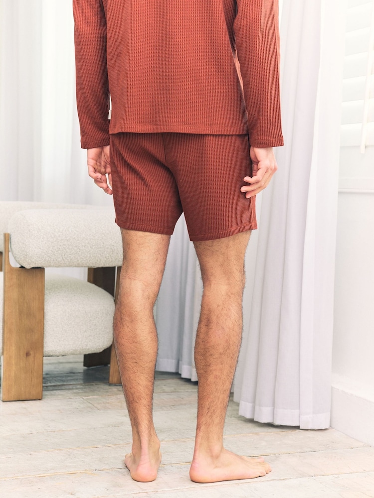 Chelsea Peers Orange Waffle Lounge Shorts - Rust - Image 2 of 4