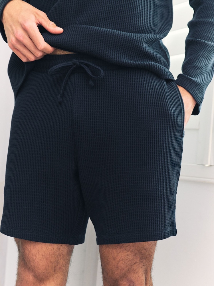 Chelsea Peers Blue Waffle Lounge Shorts - Navy - Image 4 of 4 Chelsea Peers Blue Waffle Lounge Shorts - Navy - Image 4 of 4