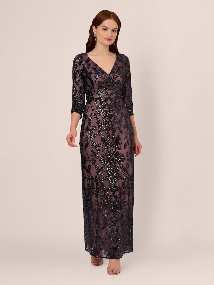 Adrianna Papell Blue Studio Beaded Long Dress - Image 1 of 6 Adrianna Papell Blue Studio Beaded Long Dress - Image 1 of 6