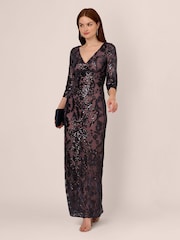 Adrianna Papell Blue Studio Beaded Long Dress - Image 4 of 6
