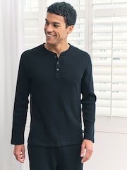 Chelsea Peers Blue Waffle Henley Lounge Top - Navy - Image 1 of 5