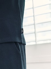 Chelsea Peers Blue Waffle Henley Lounge Top - Navy - Image 4 of 5