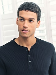 Chelsea Peers Blue Waffle Henley Lounge Top - Navy - Image 5 of 5