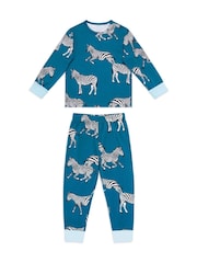 Chelsea Peers Animal Kids Two Pack Argyle Bear & Zebra Long Pyjamas Set - Image 3 of 5
