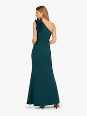 Adrianna Papell Green One Shoulder Ruffle Crepe Gown - Image 2 of 6