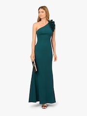 Adrianna Papell Green One Shoulder Ruffle Crepe Gown - Image 3 of 6