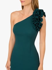 Adrianna Papell Green One Shoulder Ruffle Crepe Gown - Image 4 of 6