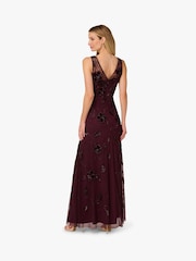 Adrianna Papell Purple Bead Velvet Flower Long Dress - Image 2 of 6