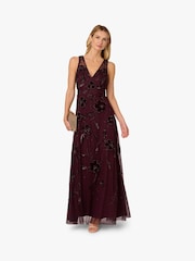 Adrianna Papell Purple Bead Velvet Flower Long Dress - Image 3 of 6