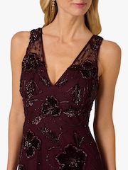 Adrianna Papell Purple Bead Velvet Flower Long Dress - Image 4 of 6