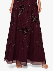 Adrianna Papell Purple Bead Velvet Flower Long Dress - Image 5 of 6