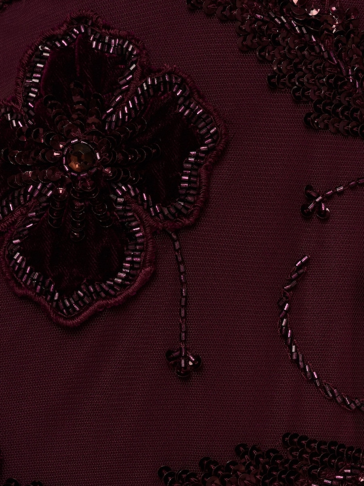 Adrianna Papell Purple Bead Velvet Flower Long Dress - Image 6 of 6