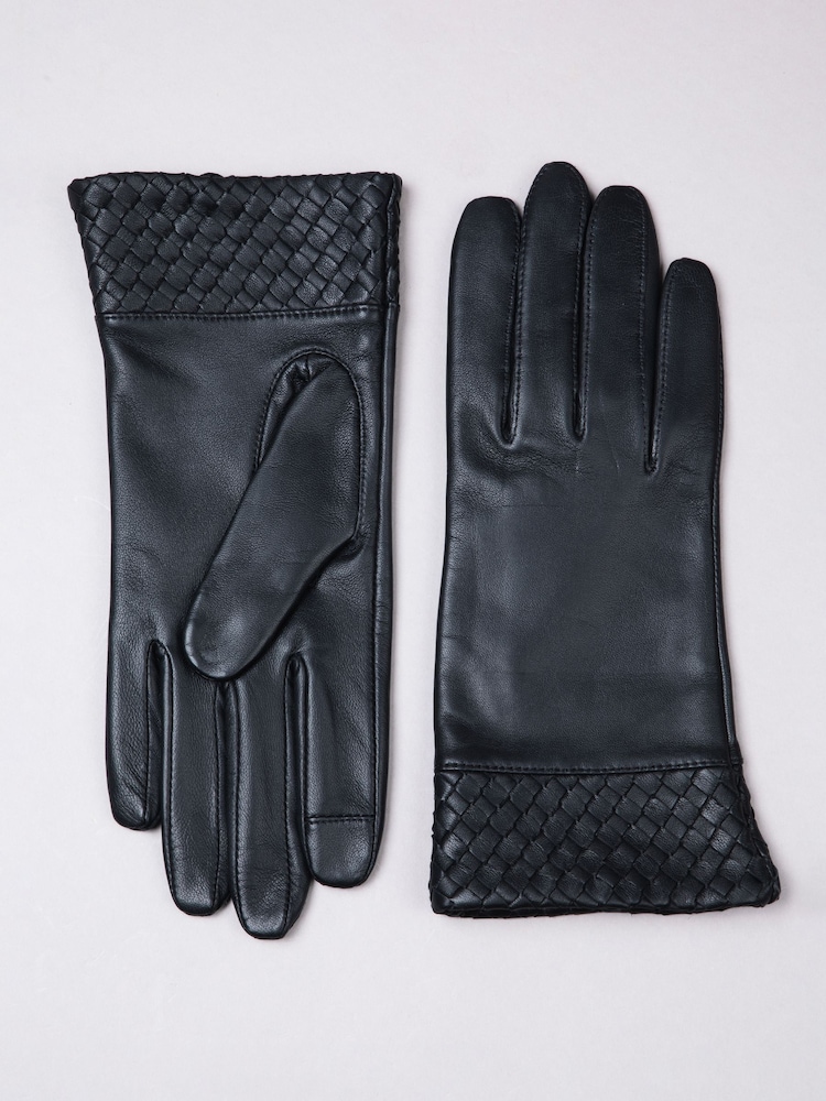 Lakeland Leather Black Willow Woven Cuff Gloves - Image 1 of 4