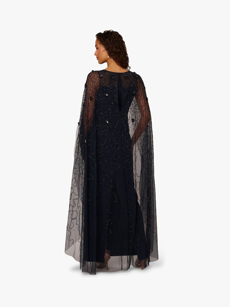 Adrianna Papell Blue Bead Cape Crepe Long Dress - Image 2 of 6