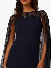 Adrianna Papell Blue Bead Cape Crepe Long Dress - Image 4 of 6