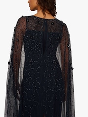 Adrianna Papell Blue Bead Cape Crepe Long Dress - Image 5 of 6