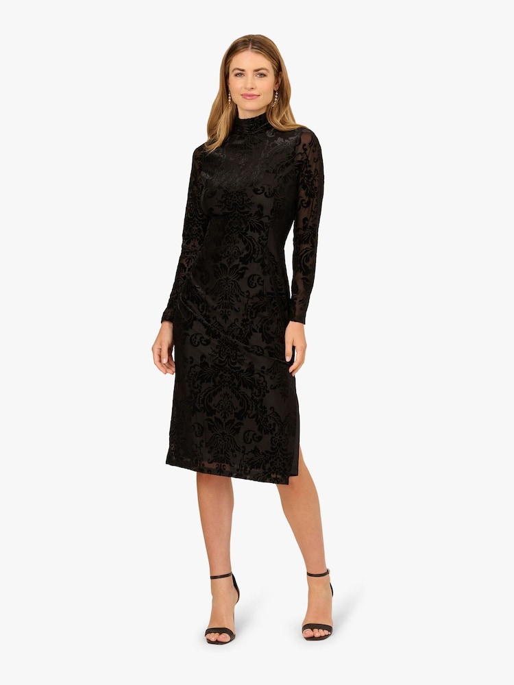 Adrianna Papell Burnout Velvet Black Dress - Image 1 of 6 Adrianna Papell Burnout Velvet Black Dress - Image 1 of 6