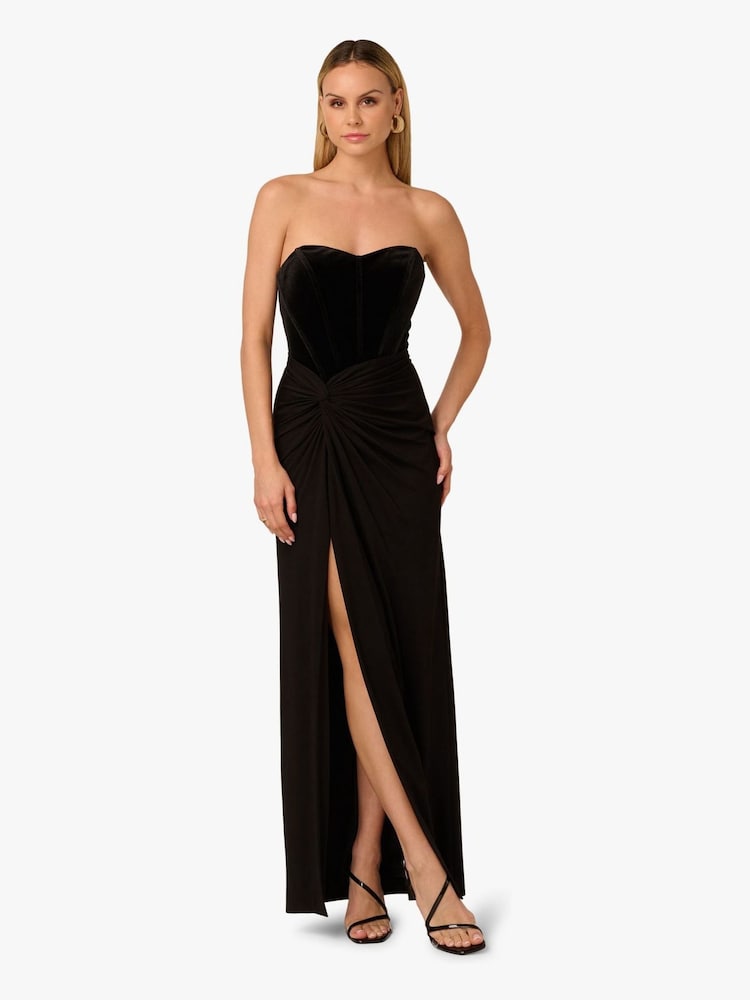 Adrianna Papell Velvet And Jersey Long Black Dress - Image 1 of 6