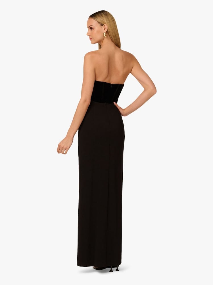Adrianna Papell Velvet And Jersey Long Black Dress - Image 2 of 6