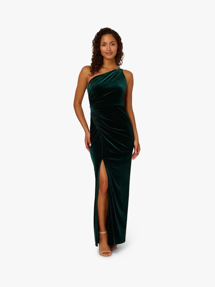Adrianna Papell Green Velvet Column Gown - Image 1 of 6