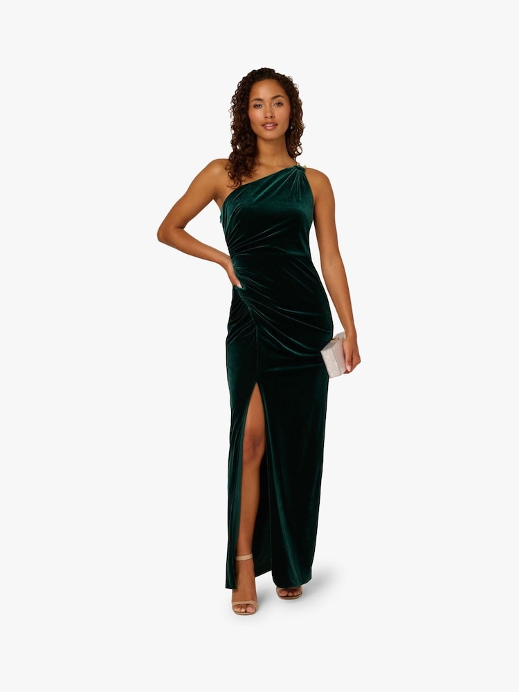 Adrianna Papell Green Velvet Column Gown - Image 2 of 6