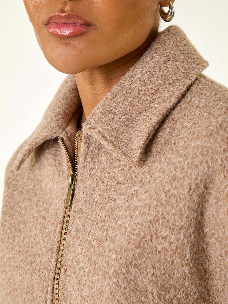 Roman Brown Boucle Bomber Jacket - Image 5 of 5 Roman Brown Boucle Bomber Jacket - Image 5 of 5