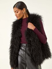 Roman Black Longline Faux Fur Gilet - Image 2 of 5