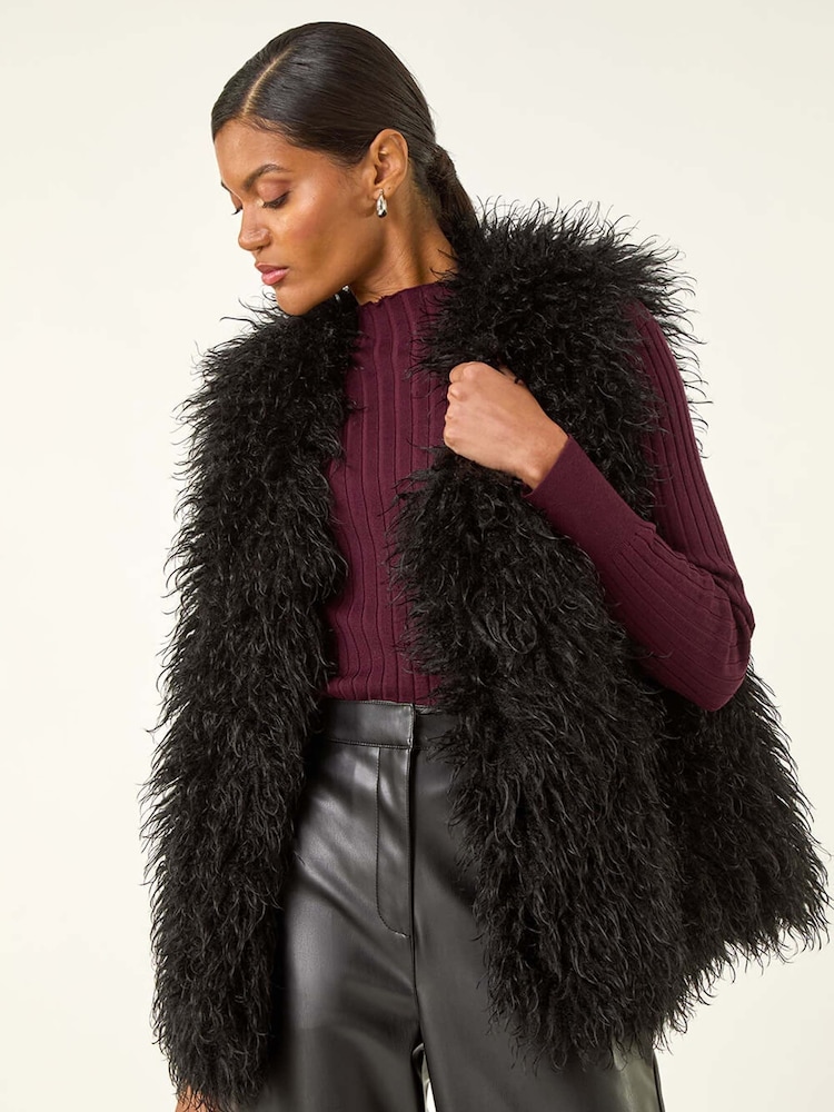 Roman Black Longline Faux Fur Gilet - Image 2 of 5 Roman Black Longline Faux Fur Gilet - Image 2 of 5