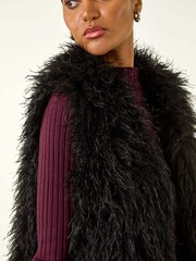 Roman Black Longline Faux Fur Gilet - Image 5 of 5