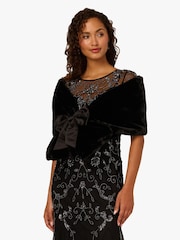 Adrianna Papell Faux Fur Bow Black Cover-Up - Bild 1 von 6