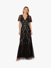 Adrianna Papell Studio Bead Flutter Sleeve Black Dress - Image 1 of 6