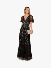 Adrianna Papell Studio Bead Flutter Sleeve Black Dress - Image 3 of 6